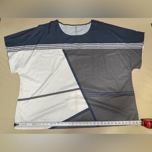 SHEIN Curve Geometric Print Blouse Navy White Gray, Short Sleeve, Relaxed 7XL